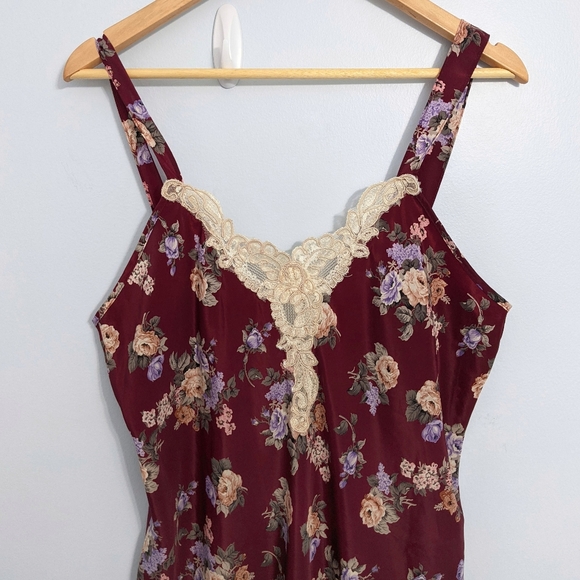 Vintage California Dynasty Purple Floral Lace Long Nightgown Slip Dress L - Picture 3 of 12